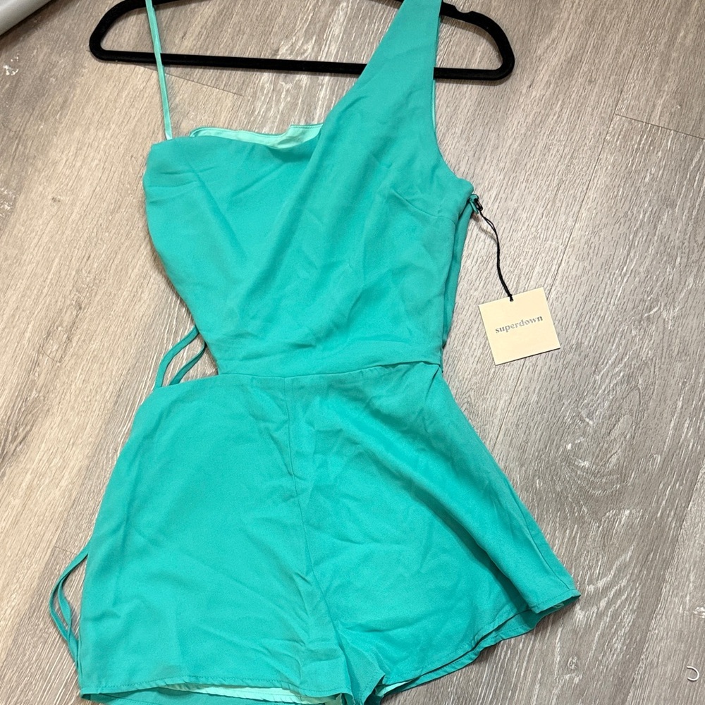 Superdown Asymmetrical Aqua Romper